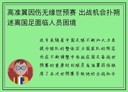 高准翼因伤无缘世预赛 出战机会扑朔迷离国足面临人员困境 高准翼因伤无缘世预赛 出战机会扑朔迷离国足面临人员困境
